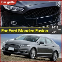 black front grille grill bezel honeycomb mesh cover with logo fit for ford mondeo fusion 2013 2016 car styling
