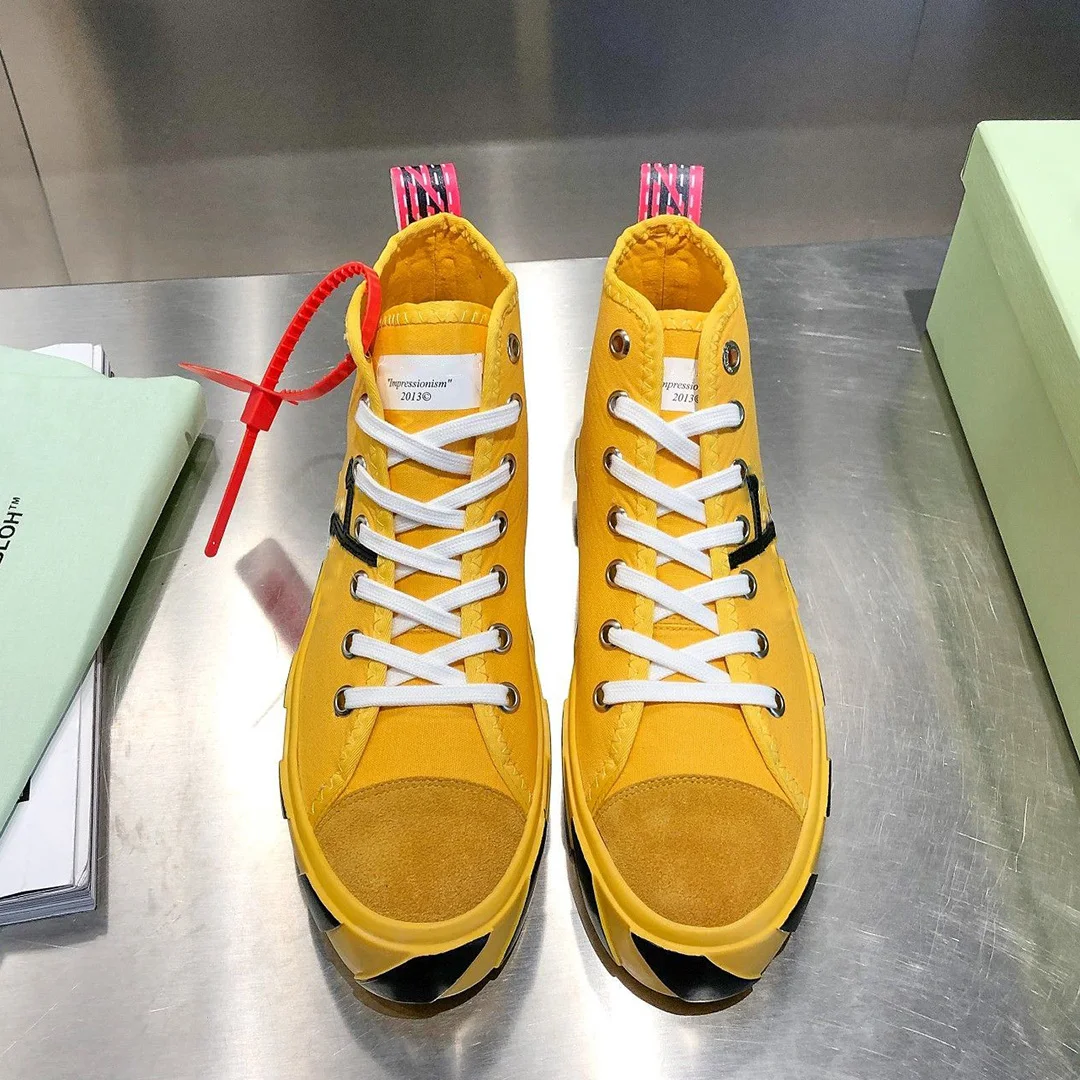 

Men's Sneakers 2021 New Unisex White High Top Canvas Shoes Fashion Designer Shoes Women Off Trendy Shoes Black Yellow Size 35-45