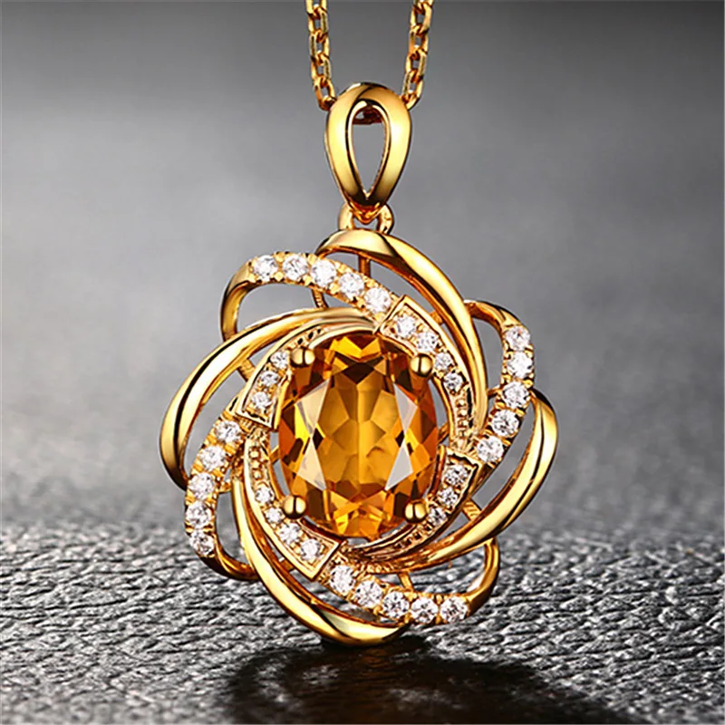 

Foydjew New 2 Karat Yellow Crystal Pendants Creative Rotating Windmill Pendant 18K Gold Inlaid Colored Gemstone Necklaces