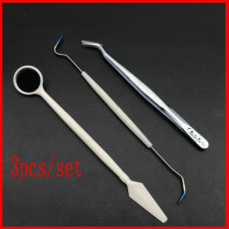 

3pcs/set Dental Teeth Whitening Cleaning Tools Kit Tooth Hook & Tweezers & Mirror Dental Material Instrument