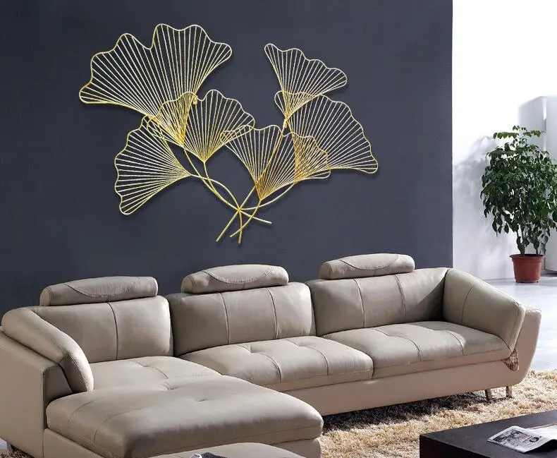 

Modern Wrought Iron Leaf Wall Hanging Decoration Crafts Hotel Livingroom Sofa Background Corridor 3D Wall Sticker Mural Ornament