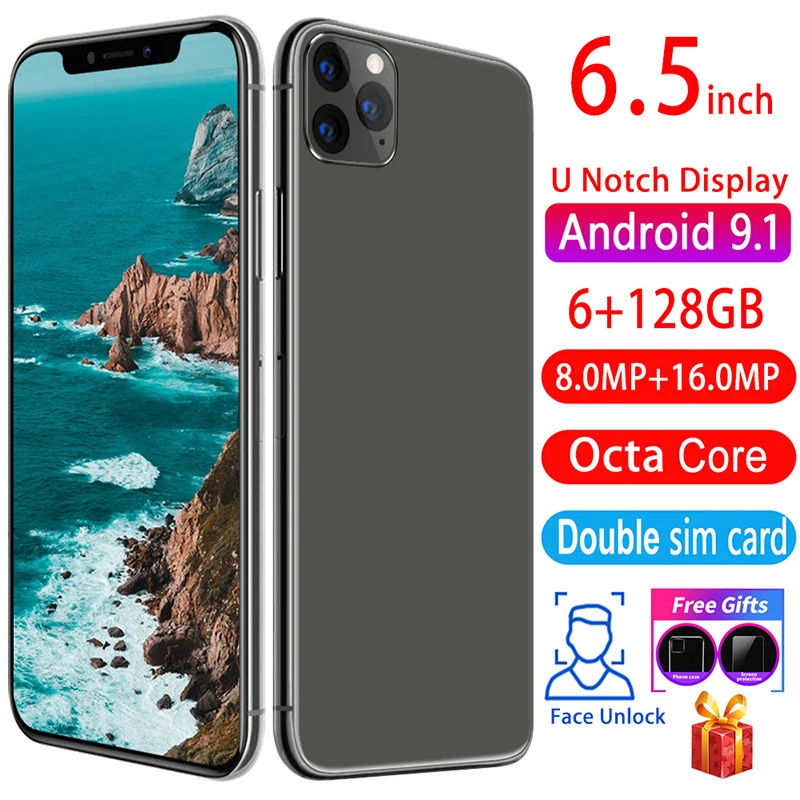 

Hot Sell Smartphone 11pro 6.5 inch HD screen Android phone 4800mAh FaceID 8MP + 16MP 6GRAM + 128ROM cheap phones