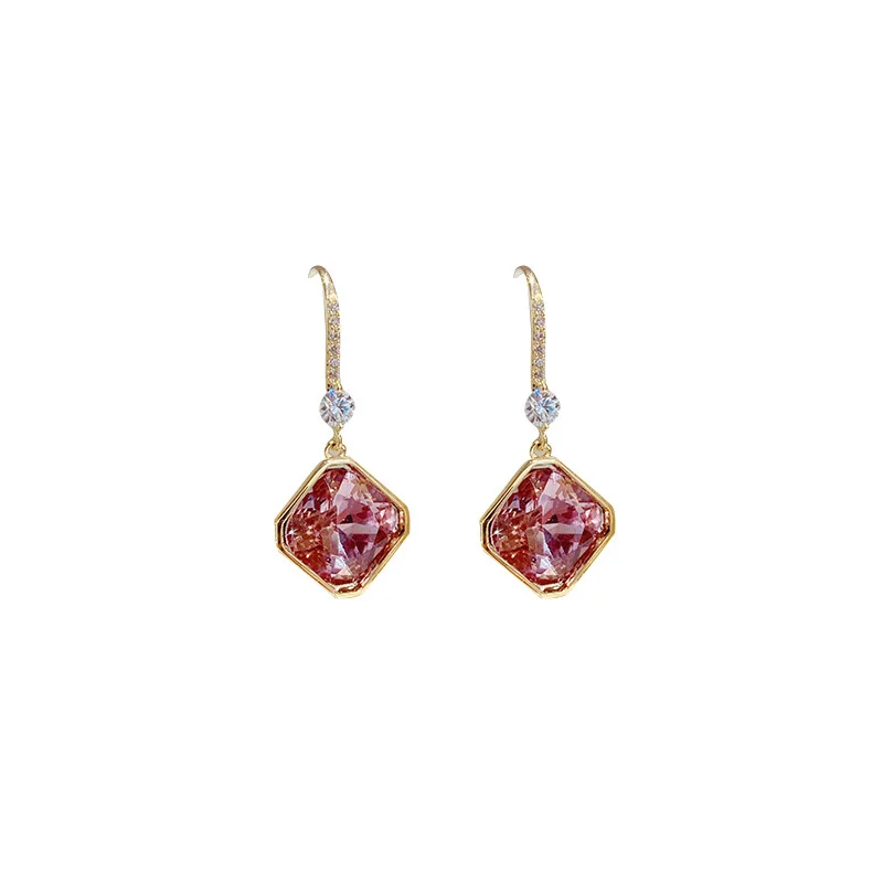 

Retro Square Purple AAA Cubic Zirconia Jewelry Pendant Earrings for Woman 14K Gold Temperament Earrings Accessories Wholesale