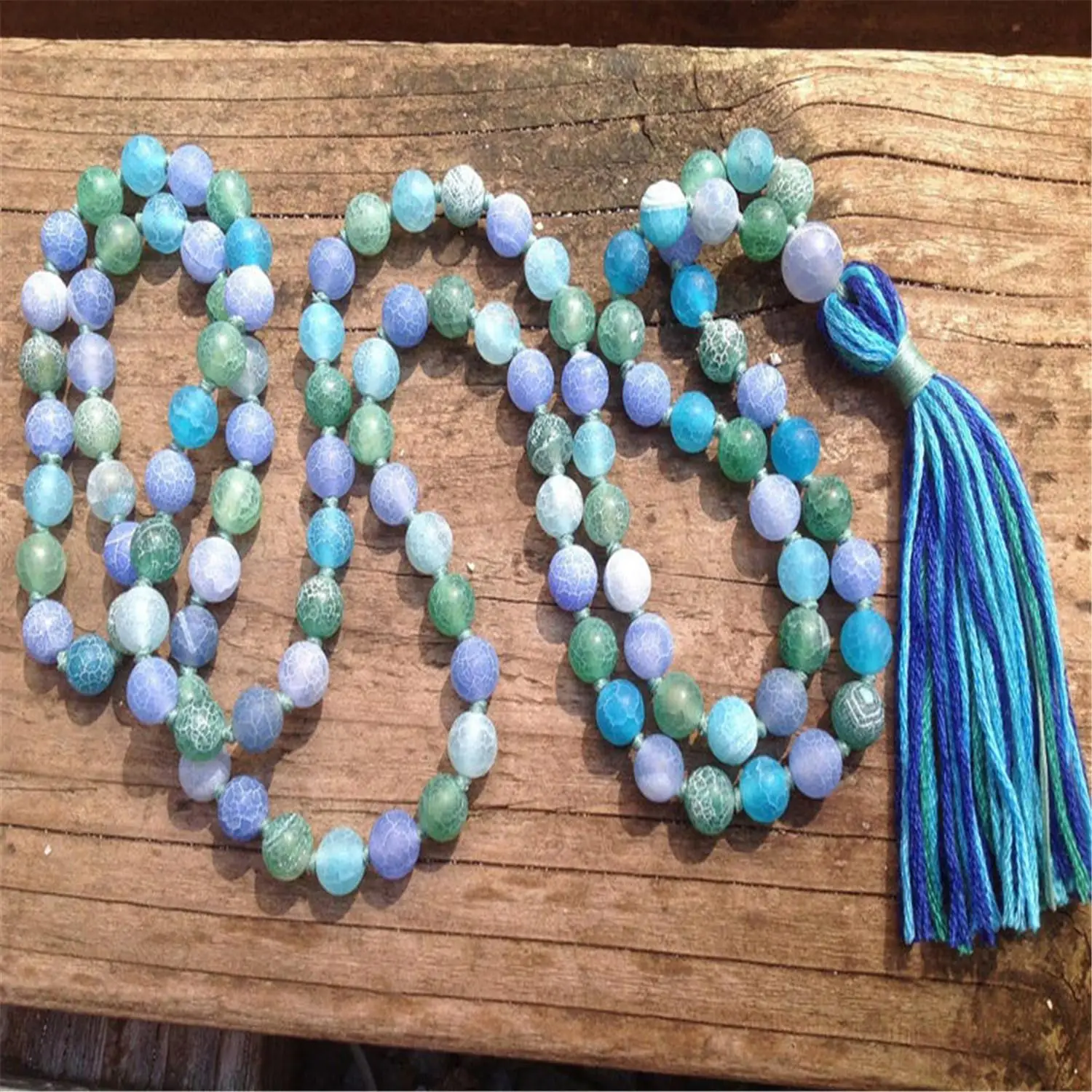 8 мм синий камень 108 бусины ручной работы кисточкой ожерелье духовность буддизм