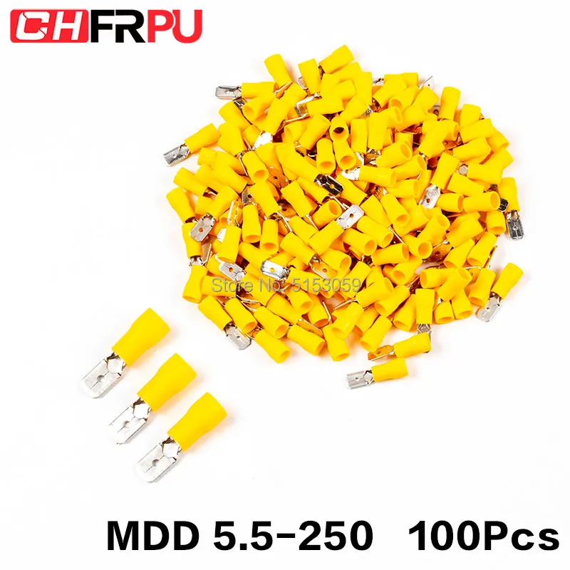 100 шт. 6,3 мм 12-10AWG FDFD/FDD/MDD 5,5-250 Женский Мужской изолированный Электрический обжим терминал для 4-6mm2 кабельный провод разъем