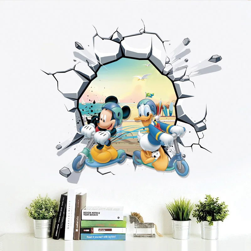 3D яркие Мультфильмы Дисней Микки Минни наклейки на стену для детской комнаты