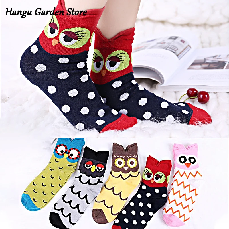 

New Fashion Kawaii Women Cotton Socks Cartoon Owl Pattern Ankle Socks Cute Boat Socks Casual Soft Girls HAPPY Short Socks
