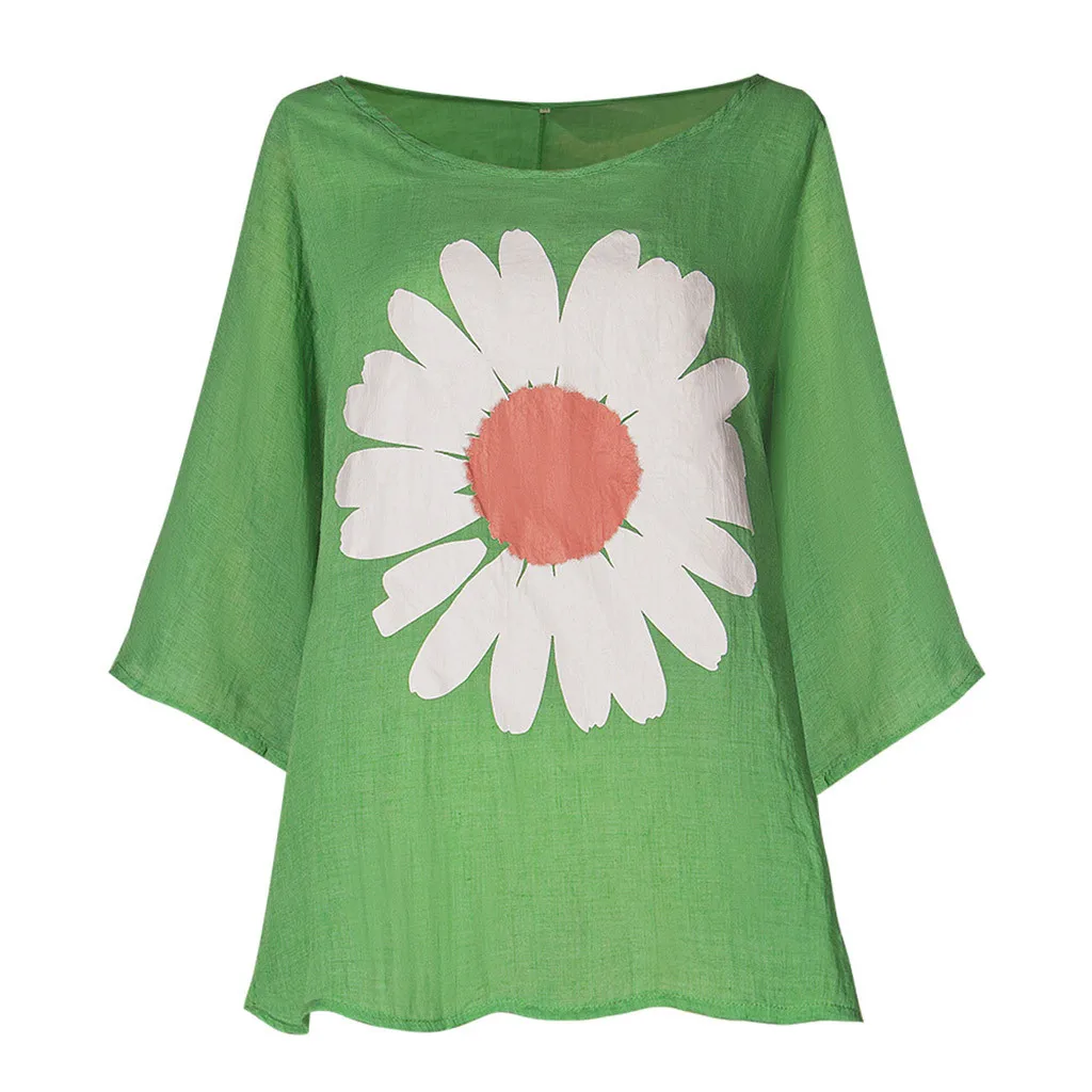 

CHAMSGEND Linen Women T Shirt 2020 Fashion Sunflower Print Half Sleeve O-Neck Summer Casual Tops Tee T-shirt Camiseta Mujer F624