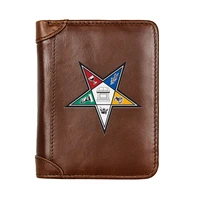 men genuine leather freemason star short wallet male multifunctional cowhide male purse coin pocket photo card holder