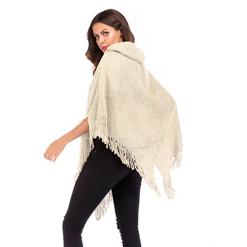 ZOGAA 2019 Red Knitted Cloak Sweater Women Casual Loose Tassels Shawl Autumn Winter Streetwear Poncho Hooded Pullovers | Женская одежда