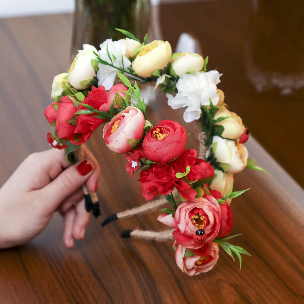 LEVAO женская свадебная Цветочная корона головная повязка красочные маленькие