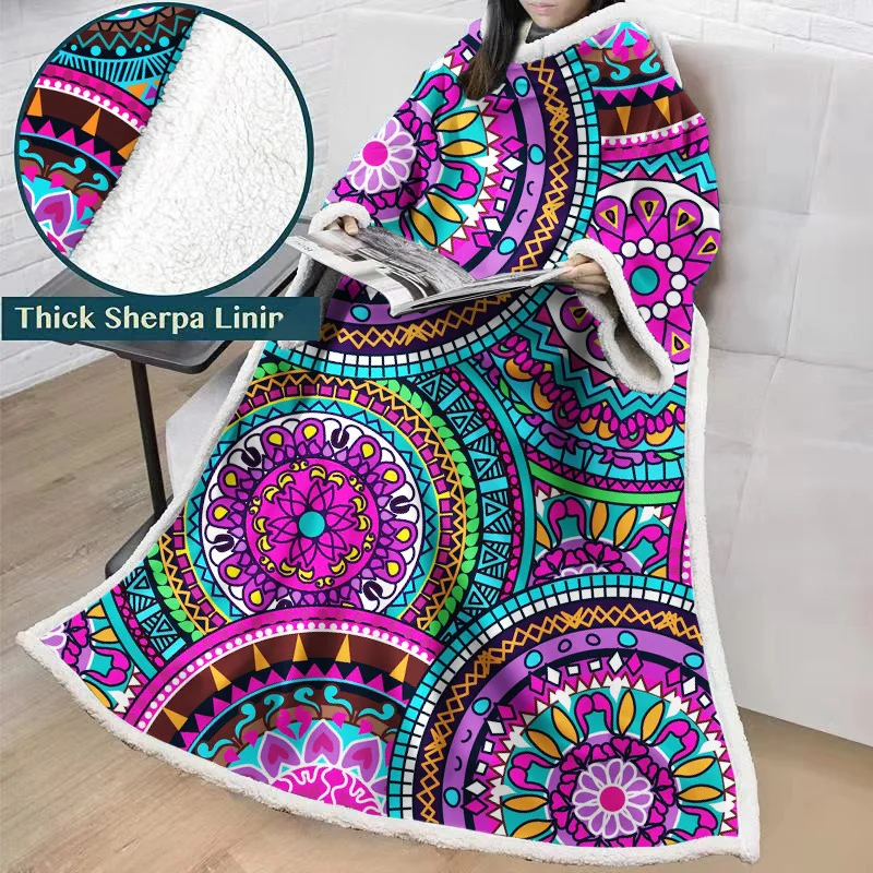 Богемное одеяло с рукавами красочные 3D печать для взрослых микрофибра шерпа