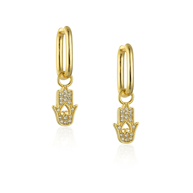 

New Fashion Cubic Zircon Hoop Huggie Earrings Simple Gold Silver Color Fatima Dangle Earrings For Women Party Jewelry 2021