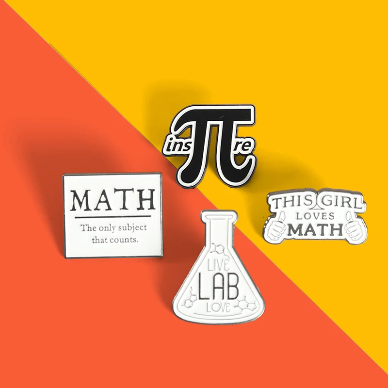 Пи (π) Эмалированный значок Женщины в математике и науке Металлические броши Черный Белый Простые буквы Значок Подарок для учителя студентов Гика.
