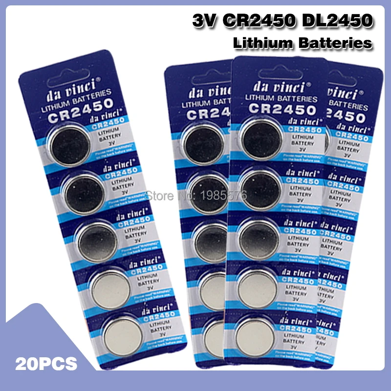 

20PCS Button Battery CR2450 Electronic Lithium Coin Cell Batteries 3V KCR2450 5029LC LM2450 Watch Toy Remote