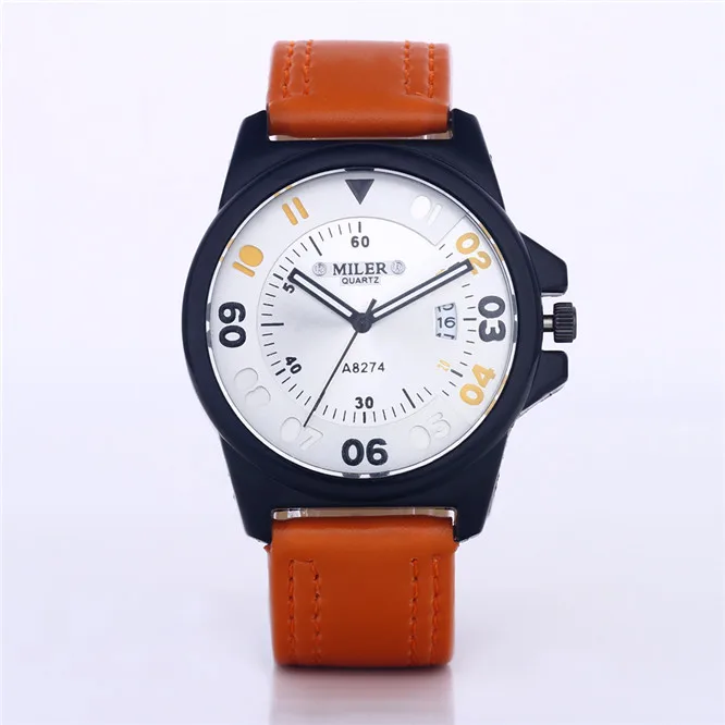 Часы наручные Miler мужские спортивные модные кварцевые с календарем кожаным