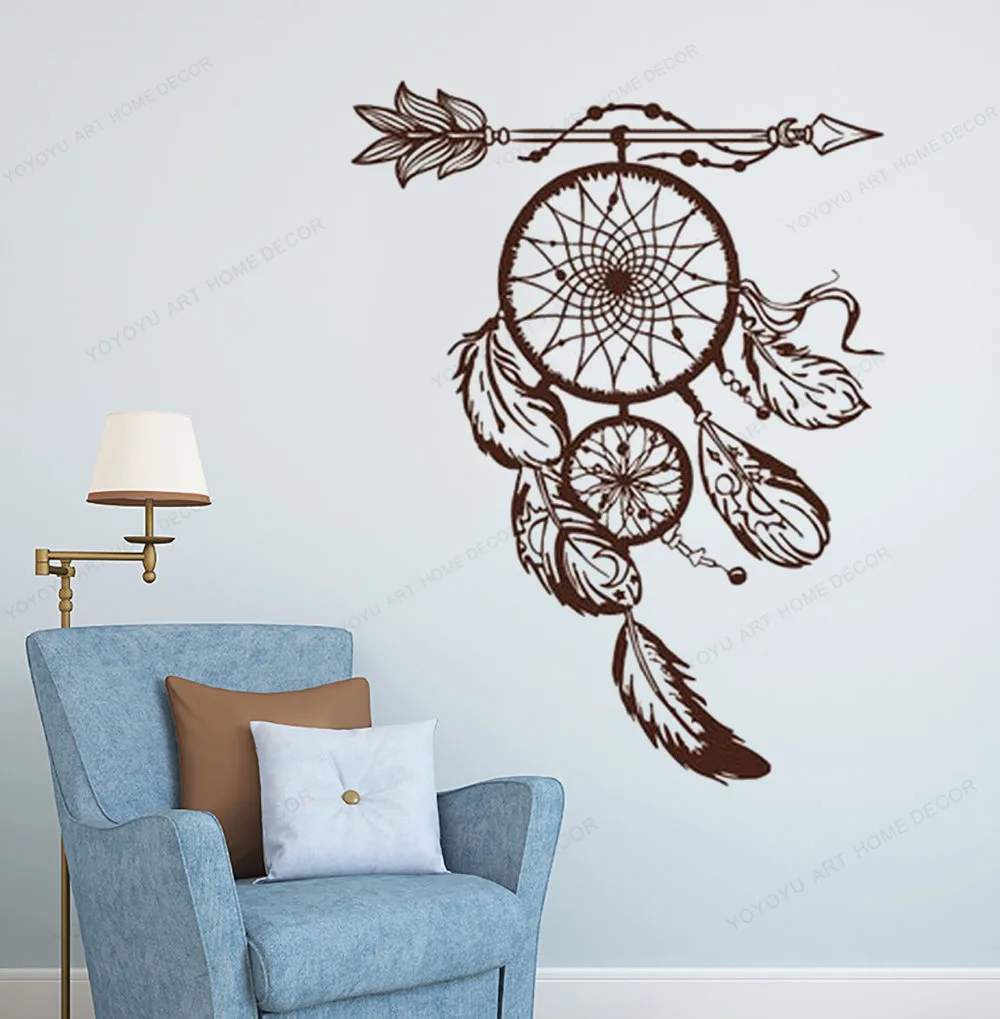 

Ловец снов Настенная Наклейка перо Индийский амулет Настенная Наклейка виниловая спальня настенный Декор Ловец снов искусство роспись HJ536