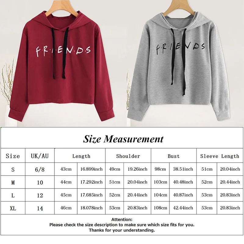 

2021 New Friends Letter Printing Hoodies Sweatshirts Harajuku Crew Neck Sweats Feminina Short Autumn Women's Clothing