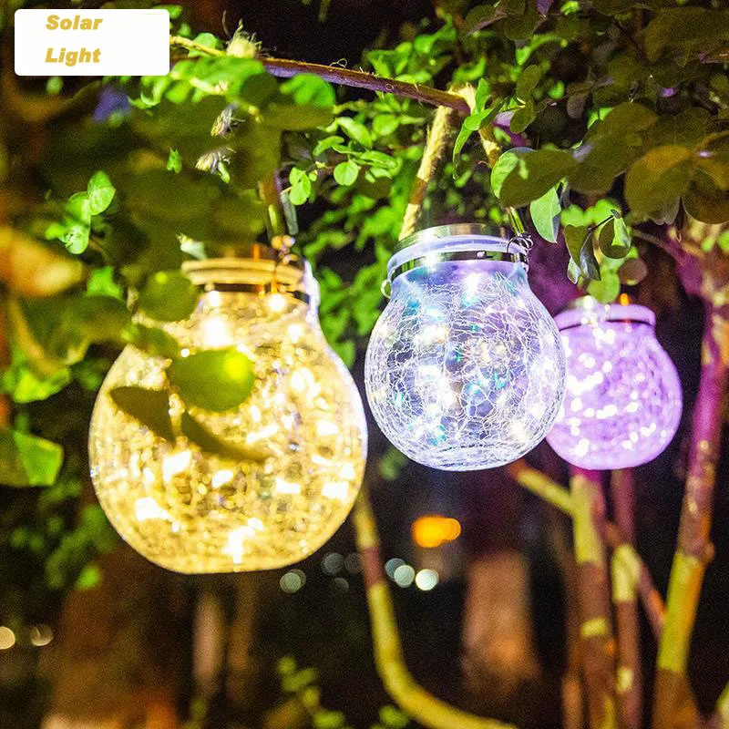 

Solar Light Outdoors Waterproof Cracked Glass Led Solar Power Light For Garden Decoration suspension Balcony Holiday Lighting