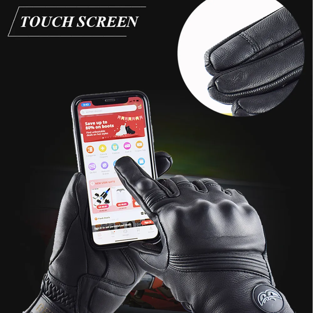 Винтажные Мотоциклетные Перчатки BERIK из натуральной кожи черные мужские