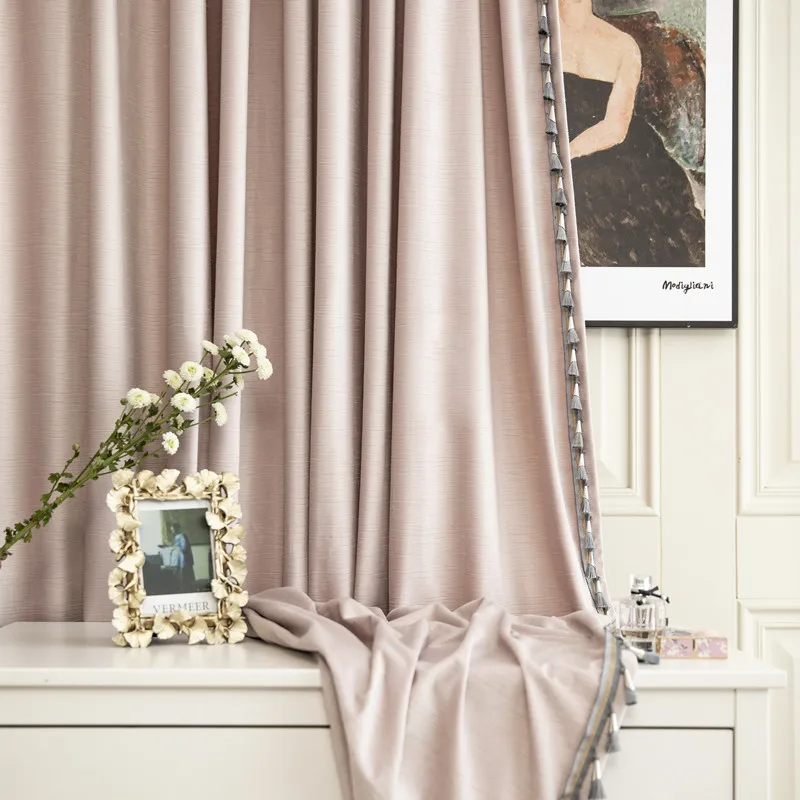 

Fashion Blackout Curtains with Tassel for Living Room Bedroom Carved Horizontal Texture Velvet Pink Grey Curtain Drapes Cortinas