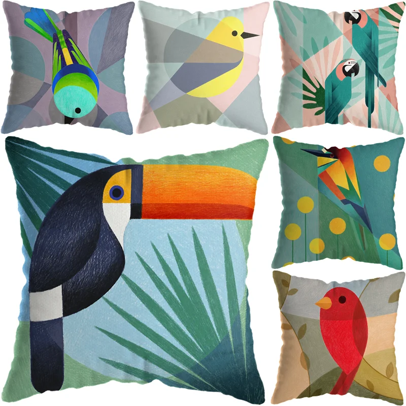 

45*45cm Tropical rainforest Birds Cushion Case Home Decorative Lumbar Parrot Pillow Cover Sofa Car Cushion Cover Decor