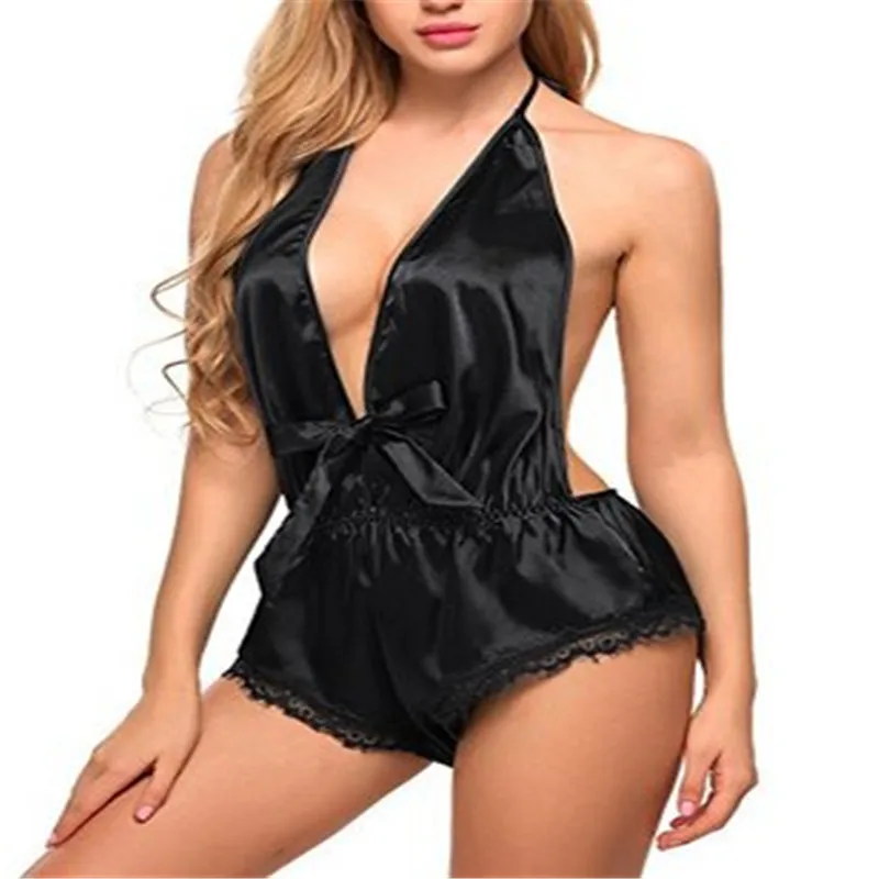 

Women's Sexy Underwear Deep V neck Red Dress Pajamas Erotic Costumes Temptation Bow-knot Pajamas Suit Christmas Lingerie