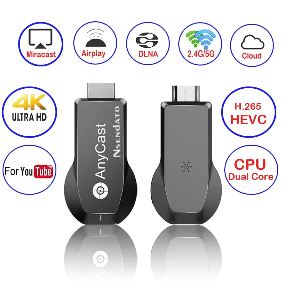 

Anycast m100 2.4g/5g 4k miracast qualquer elenco sem fio para dlna airplay tv vara wi-fi display dongle receptor para ios androi