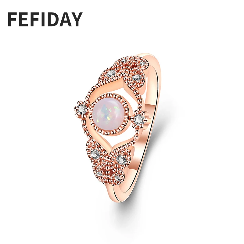 Женское Обручальное Кольцо FEFIDAY обручальное кольцо с розовым опалом и фианитом |