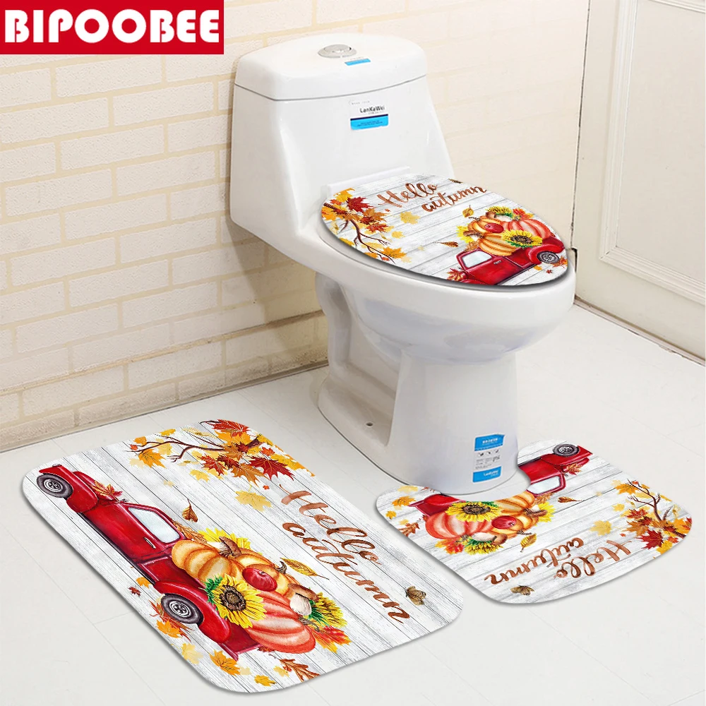 Осенняя занавеска для душа коврики ванной с Тыквой и кленовыми листьями крышка