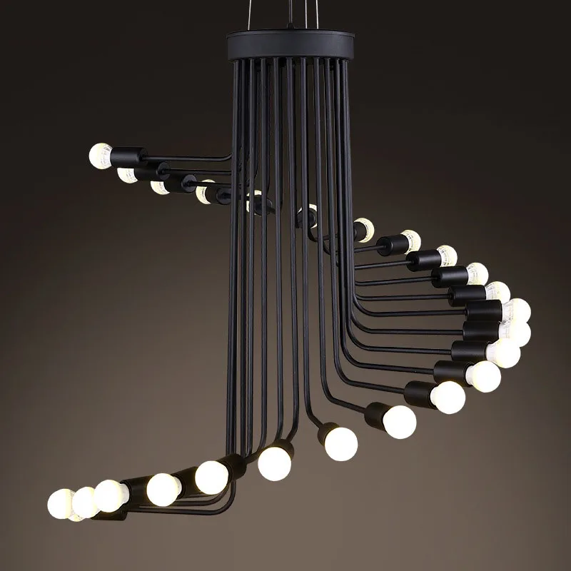 

Industrial Nordic Retro Wrought Iron Chandelier Modern Art Stair Spiral Shape Pendant Lamp Cafe Bar Restaurant Living Room Light