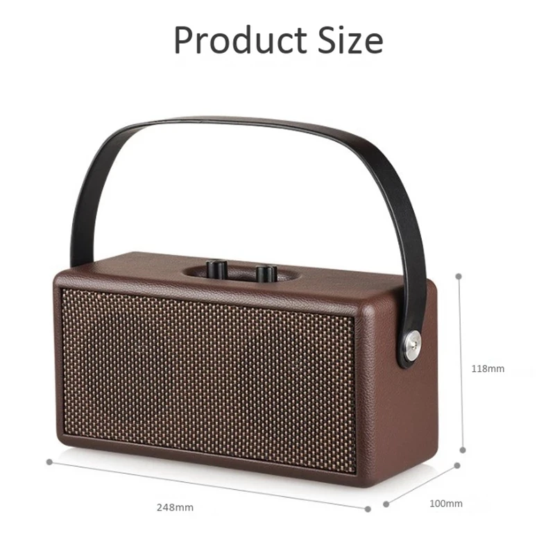 

16W Retro Wood Portable Bluetooth Speaker High-Power Wireless Soundbar with Handle Stereo Hifi Boombox Music Center for Phone PC