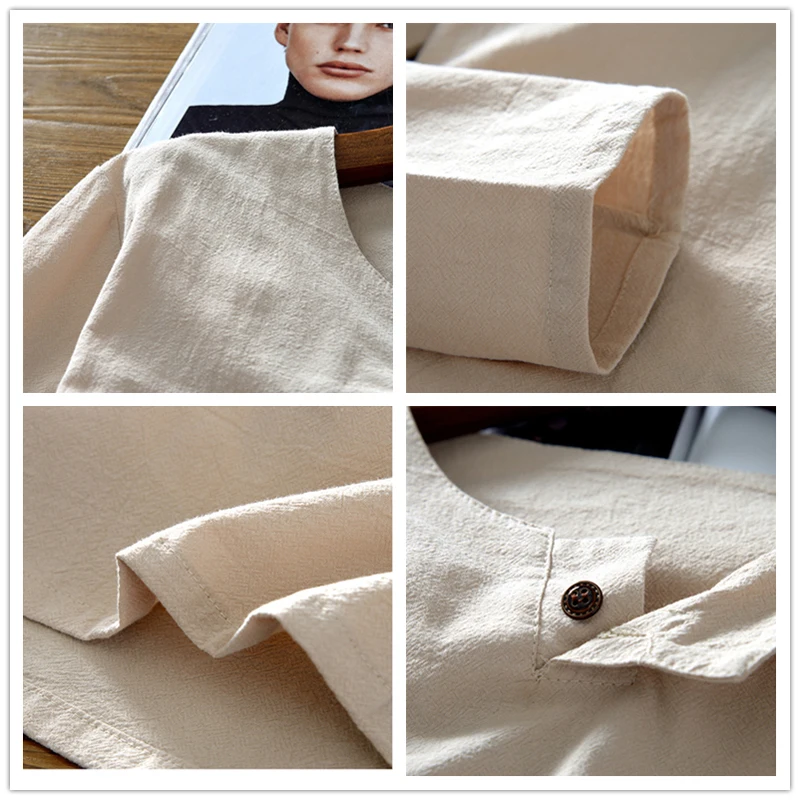 Футболка JDDTON JE474 мужская из хлопка и льна Повседневная рубашка в ретро стиле