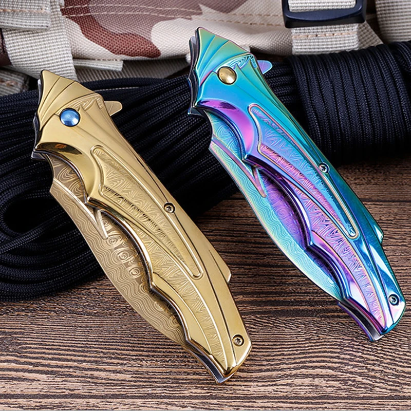 Дамасский карманный нож тактический складной клинок для выживания охоты и