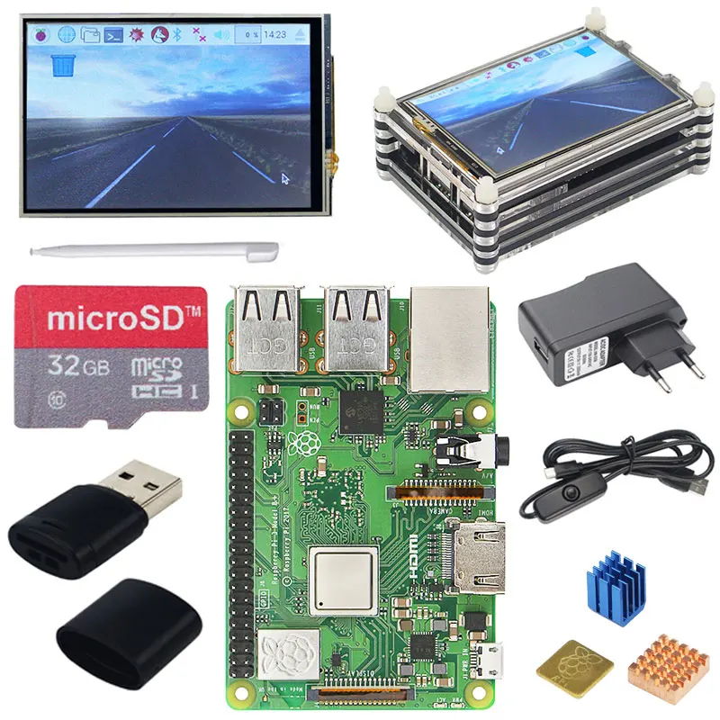 Комплект 6 Комплект Raspberry Pi 3 Model B+ Plus из Великобритании+ сенсорный экран 3,5 дюйма+ чехол+ питание+ 32 Гб SD+ HDMI+ радиатор+ usb-кабель - Комплект: Комплект 6
