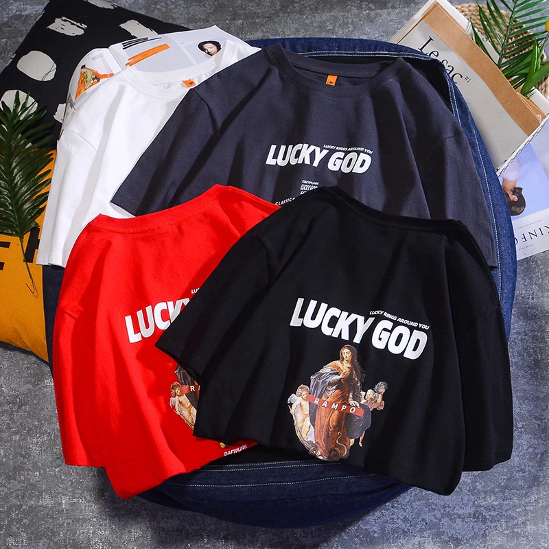 Повезло Бог Футболка мужская одежда хлопок короткий рукав в стиле &quotхип-хоп&quot