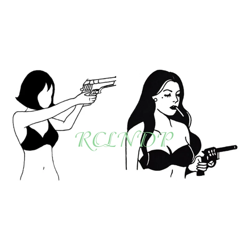 Водонепроницаемые временные тату-наклейки для женщин с пистолетом винтажные