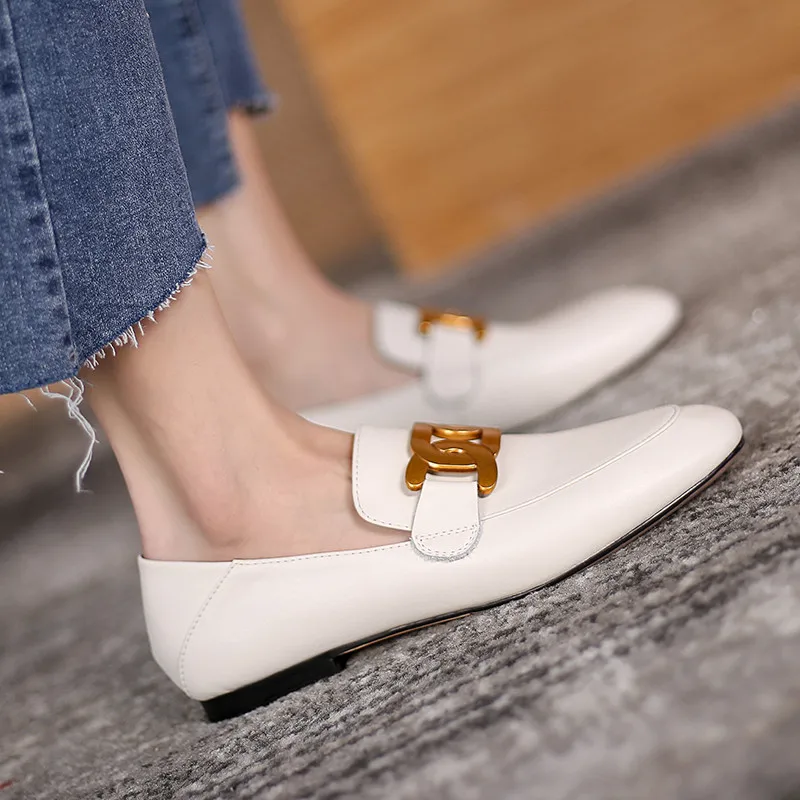 

FEDONAS Metal Decoration Shoes Woman 2021 Spring Newest Women;S Loafers Genuine Leather Low Heels Working Basic Pumps Female