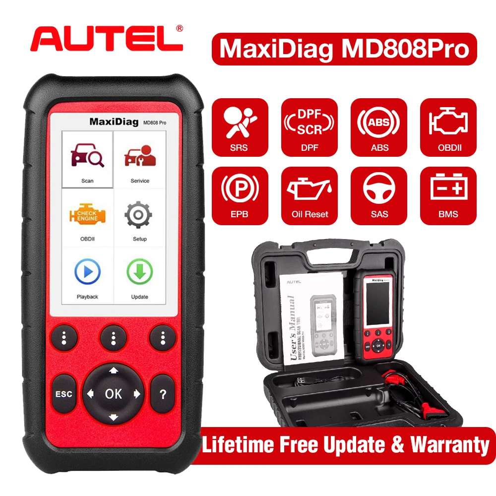 

Autel MaxiDiag MD808 Pro все системы OBD2 масло сканера и регистрация сброса батареи, переобучение стояночных тормозов, SAS,SRS,ABS,EPB,