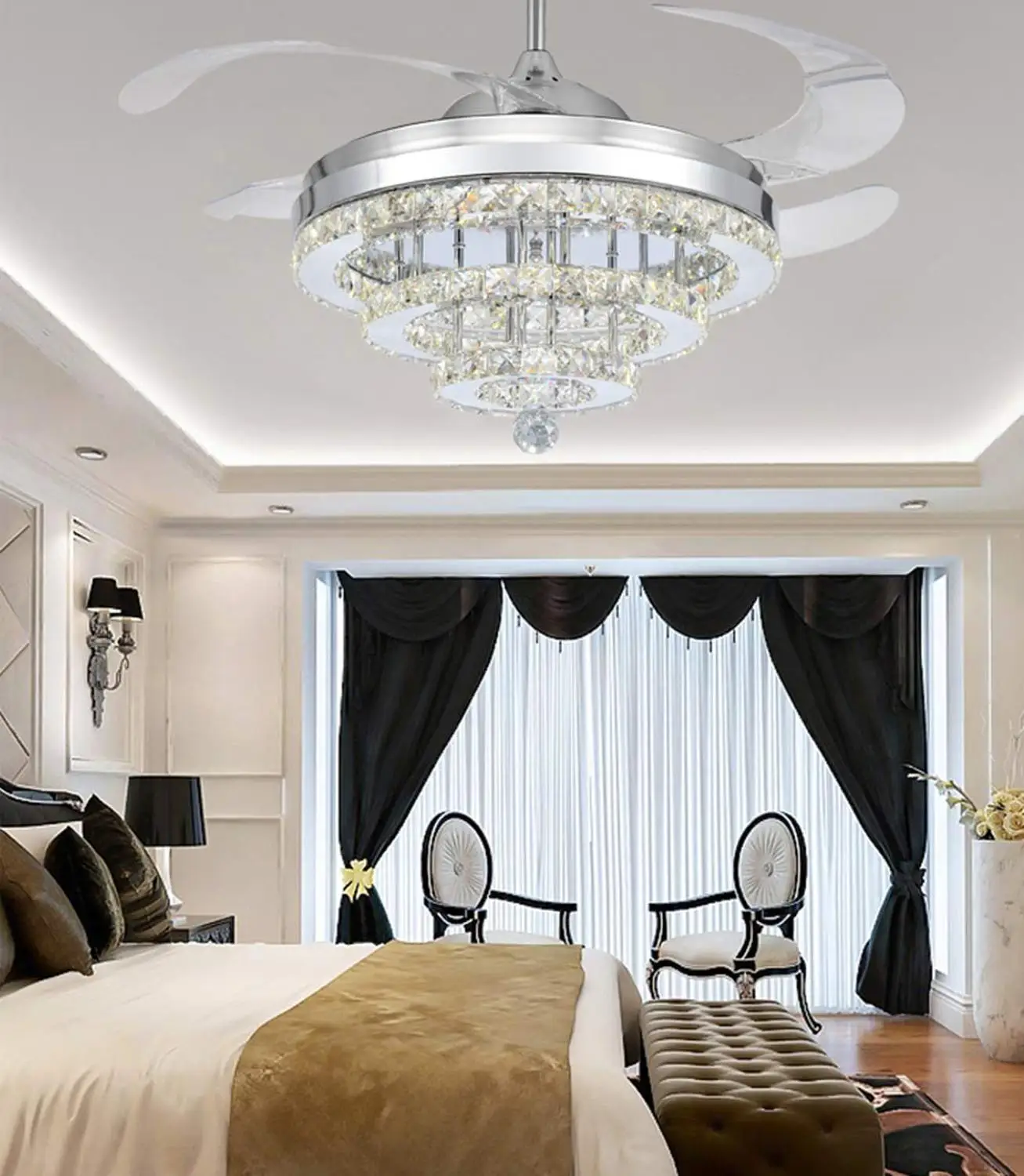 Хрустальный потолочный вентилятор 42 дюйма люстра с дистанционным управлением