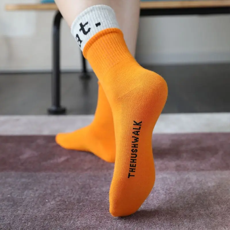 

Women Men Double Ribbed Cotton Crew Socks Neon Candy Color Patchwork 7 Days Week Letters Harajuku Skateboard Hosiery
