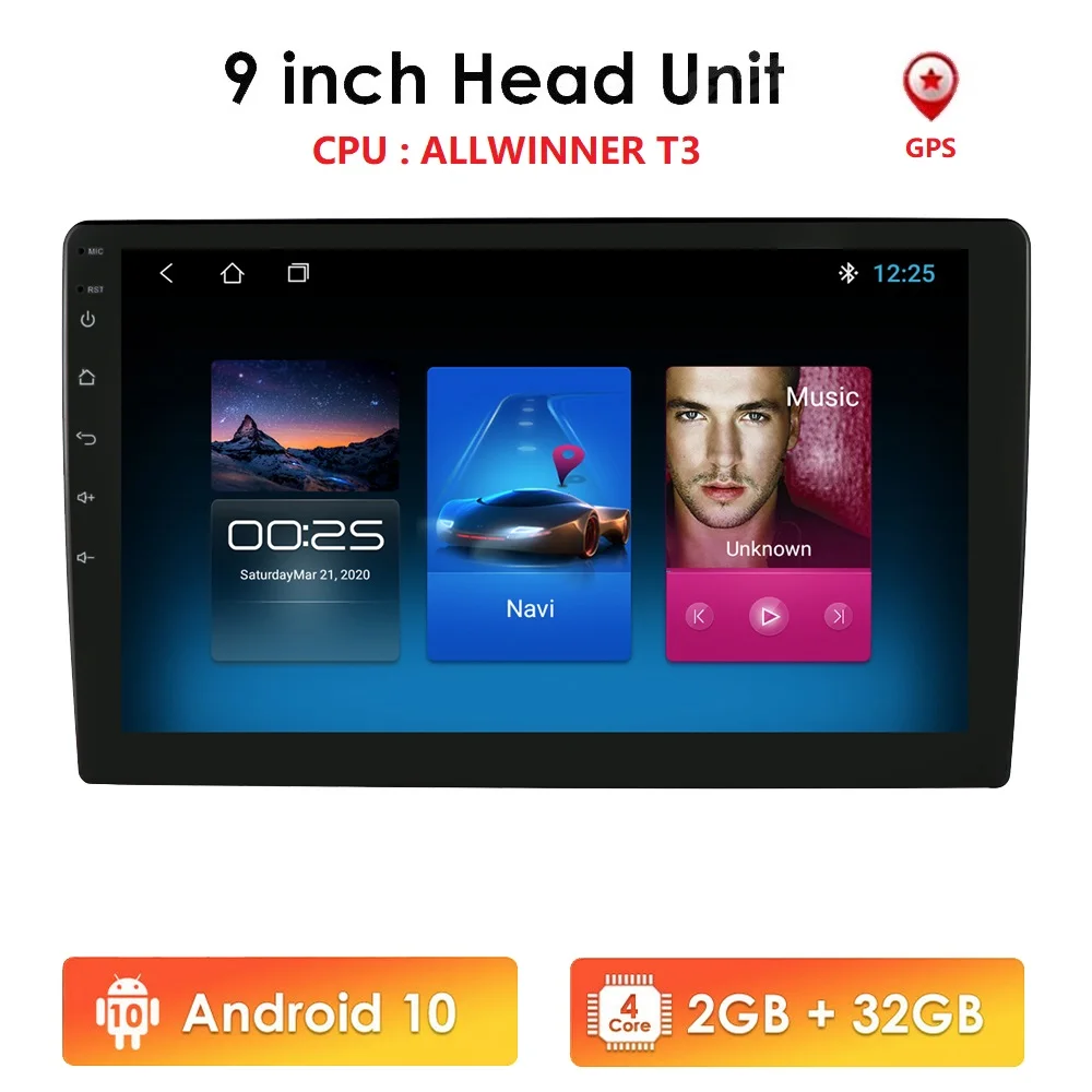 Универсальная Автомагнитола 2DIN Android 10 2 Гб ОЗУ четырехъядерный процессор 9 дюймов