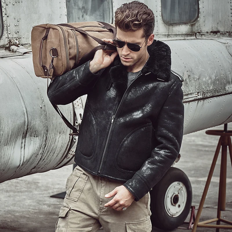 Куртка-бомбер мужская короткая из овечьей кожи женская | Мужская одежда