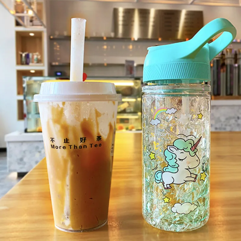 Портативная Стильная двойная соломенная ледяная чашка с единорогом летняя для