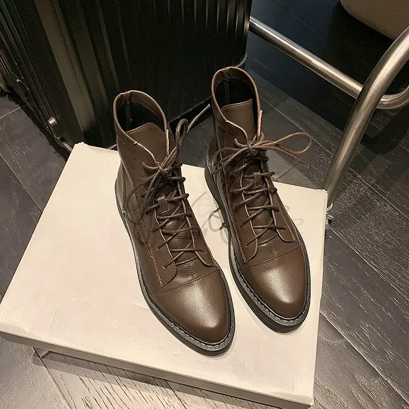 Murah ESVEVA 2022 Kulit Asli Semua Cocok Dengan Sepatu Bot Wanita Ujung Lancip Hak Sedang Ukuran 34-39