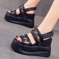 platform shoes gladiators womens cow leather sandals crystal open toe high heels buckle party nightclub 34 35 36 37 38 39