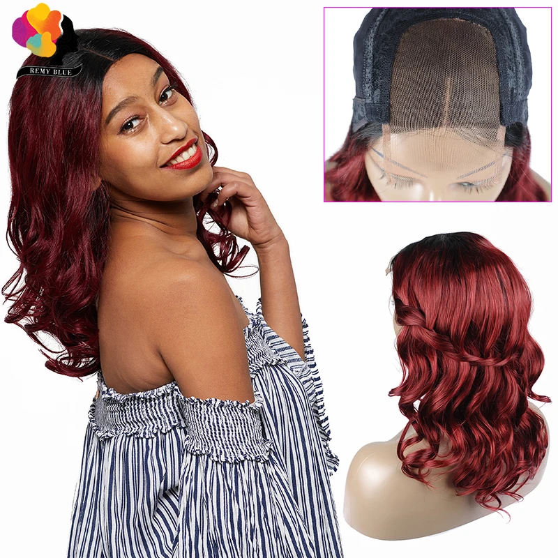 Remyblue Омбре красные бордовые бразильские волосы на шнуровке с закрытием