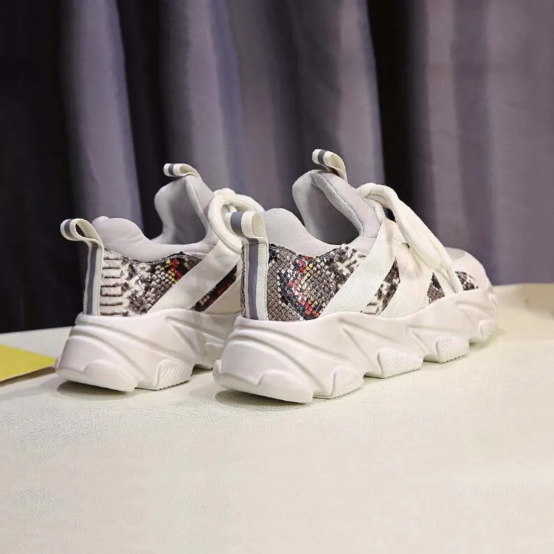 

Spring Shoes Women Chunky Dad Shoes Female Sneakers Casual Snake-pattern Lace-up Sneakers Thick-soled Muffin Platform Lady Shoes