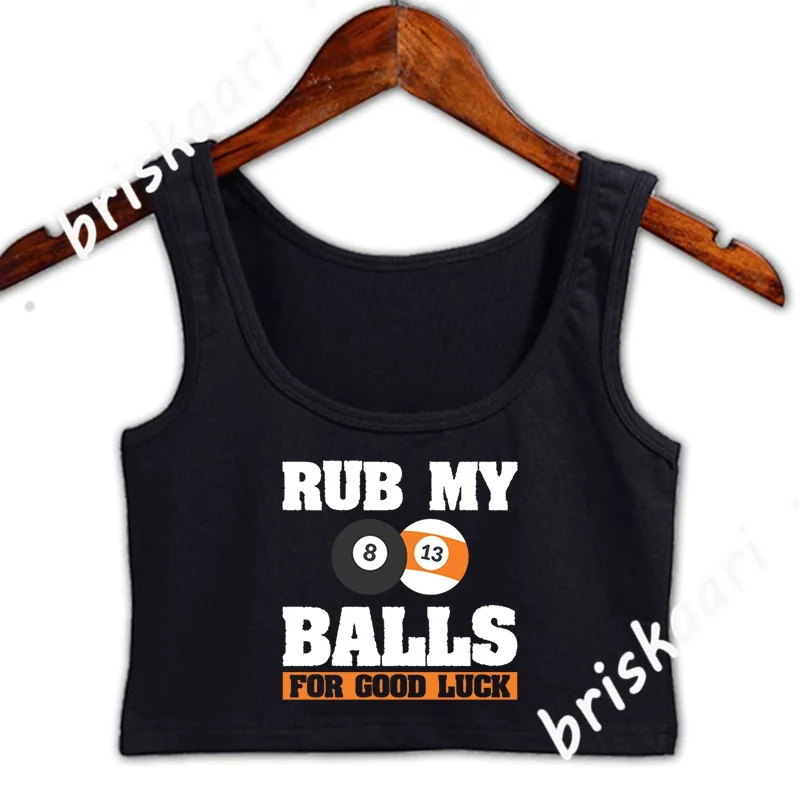 

Кроп-топ женский смешной бильярдный с круглым вырезом и надписью «My Balls»