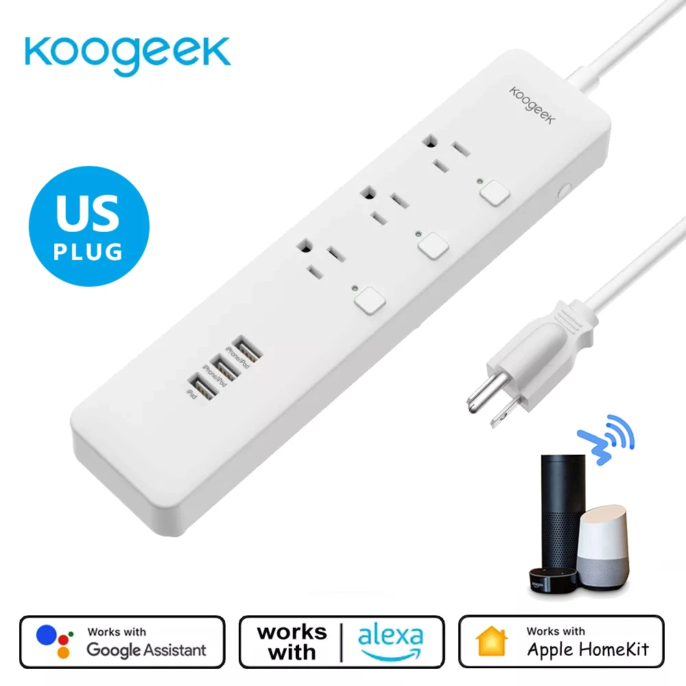 Умная светодиодная розетка Koogeek с 3 розетками Wi-Fi голосовое управление |